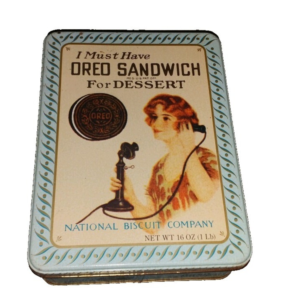 VINTAGE 1986‎ NABISCO COMPANY REPLICA OREO COOKIE AD TIN WITH LID